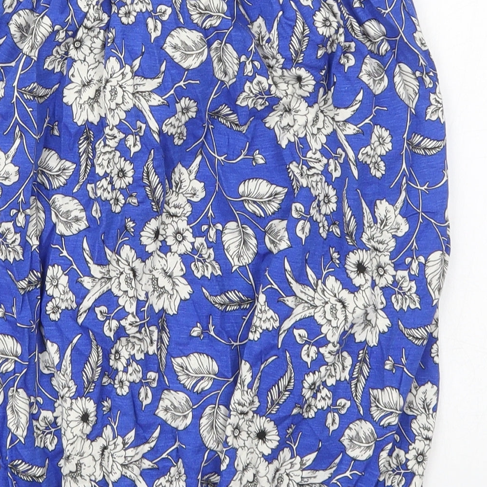Studio Womens Blue Floral Viscose Basic Tank Size 12 Round Neck