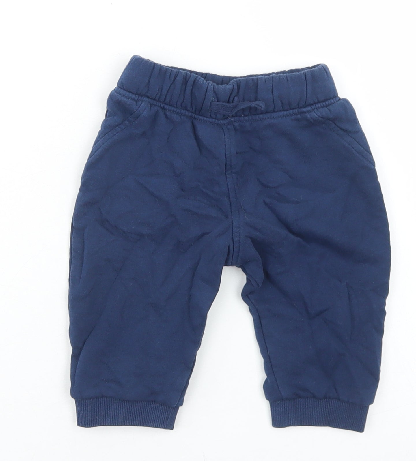 Marks and Spencer Boys Blue  Cotton Jogger Trousers Size 6-9 Months  Drawstring