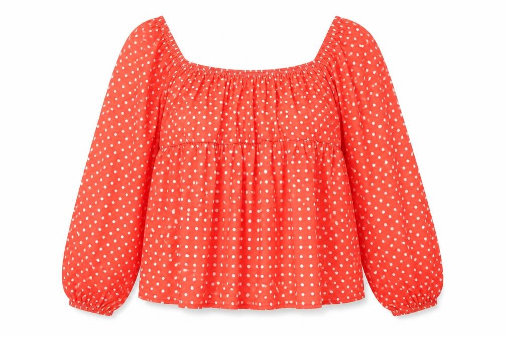 In the Style Womens Red Polka Dot Polyester Cropped Blouse Size 18 Square Neck - Peplum