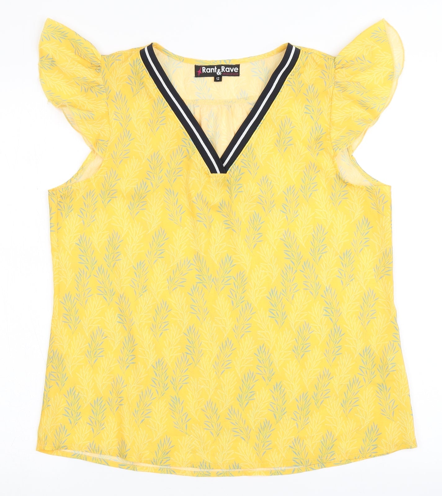 Rant&Rave Womens Yellow  Polyester Basic Blouse Size 12 V-Neck