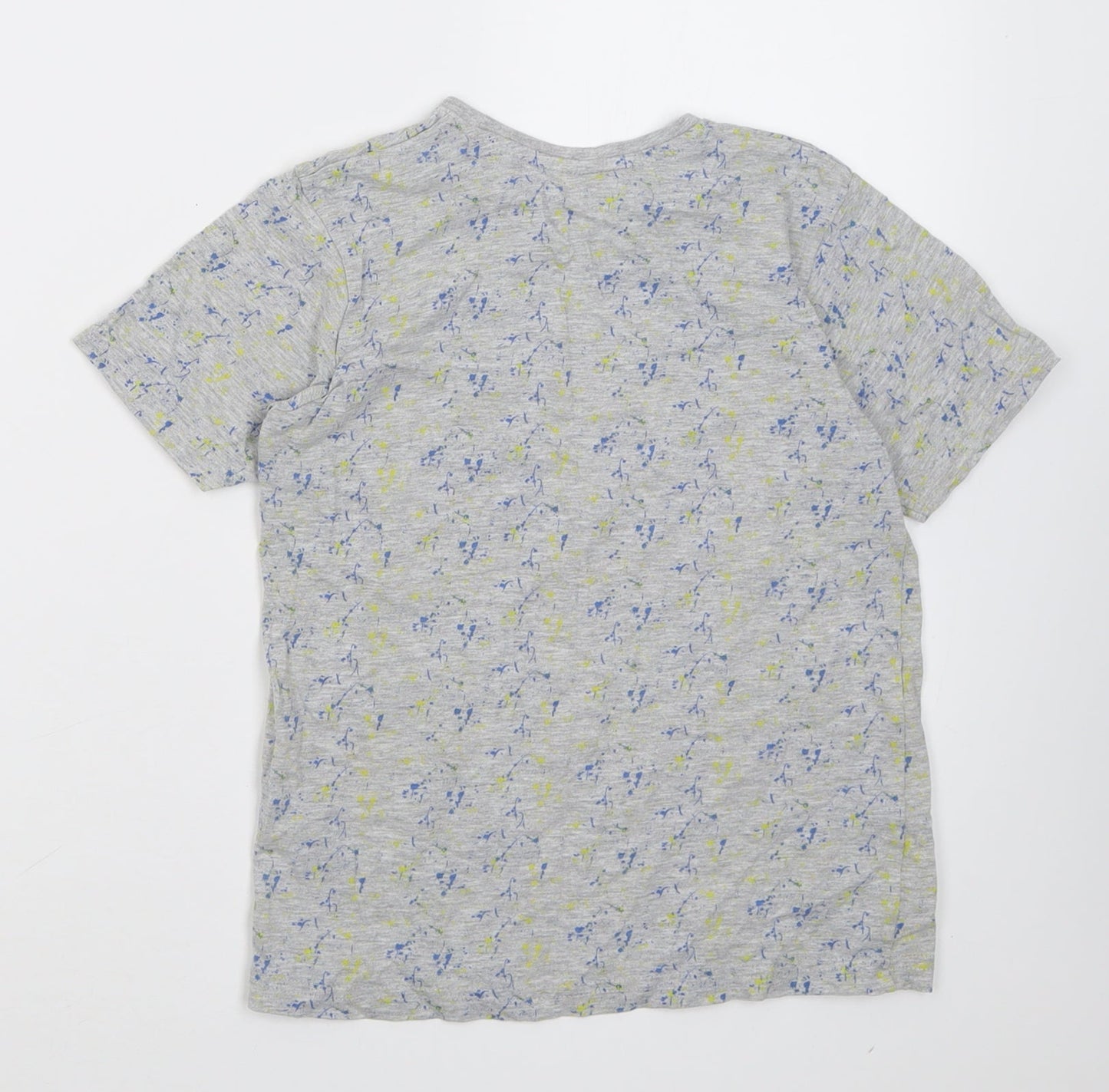 Primark Boys Grey Patchwork Cotton Basic T-Shirt Size 8-9 Years Crew Neck Pullover