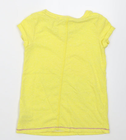 Next Girls Yellow  Polyester Basic T-Shirt Size 7 Years Crew Neck Pullover
