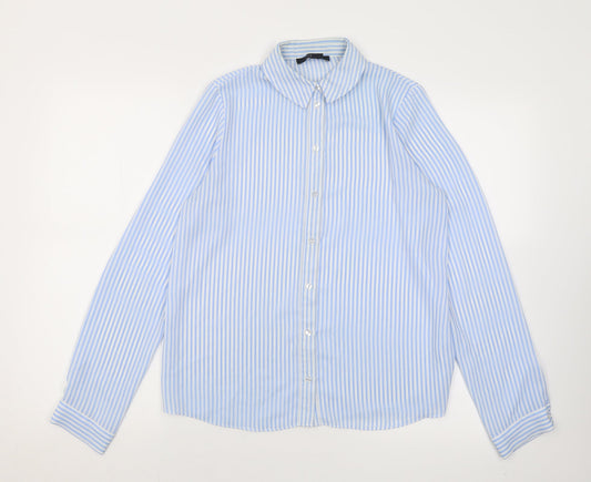 Atmosphere Womens Blue Striped Polyester Basic Button-Up Size 8 Collared
