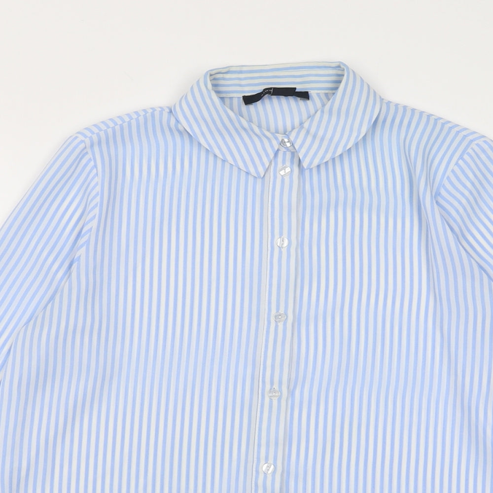 Atmosphere Womens Blue Striped Polyester Basic Button-Up Size 8 Collared