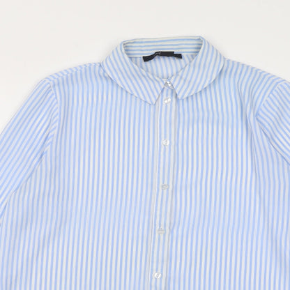 Preloved Atmosphere Womens Blue Striped Polyester Basic Button-Up Size 8 Collared - Detail