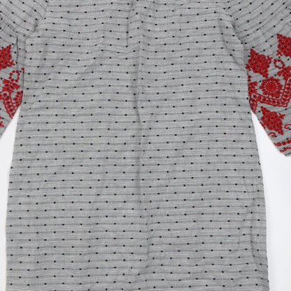 Preloved primrk Womens Black Striped Cotton A-Line  Size 8  Crew Neck Button - Label