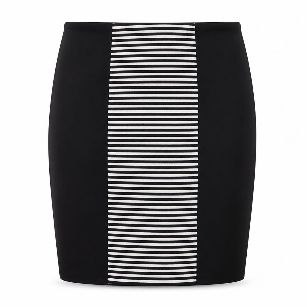 ET VOUS Womens Black Striped Polyester A-Line Skirt Size 10   Button