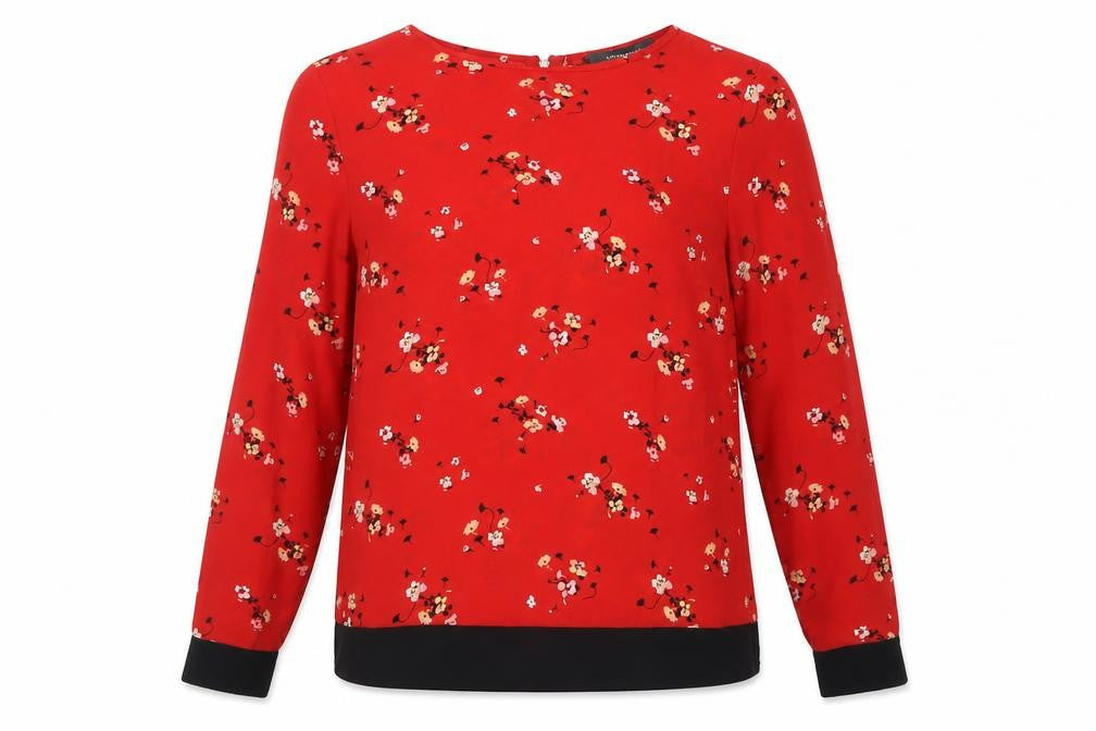 Primark Womens Red Floral Polyester Basic Blouse Size 10 Crew Neck