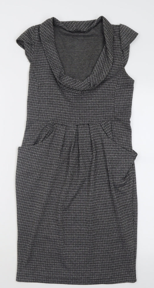 Atmosphere Womens Grey Check Polyester Bodycon  Size 8  Roll Neck Pullover