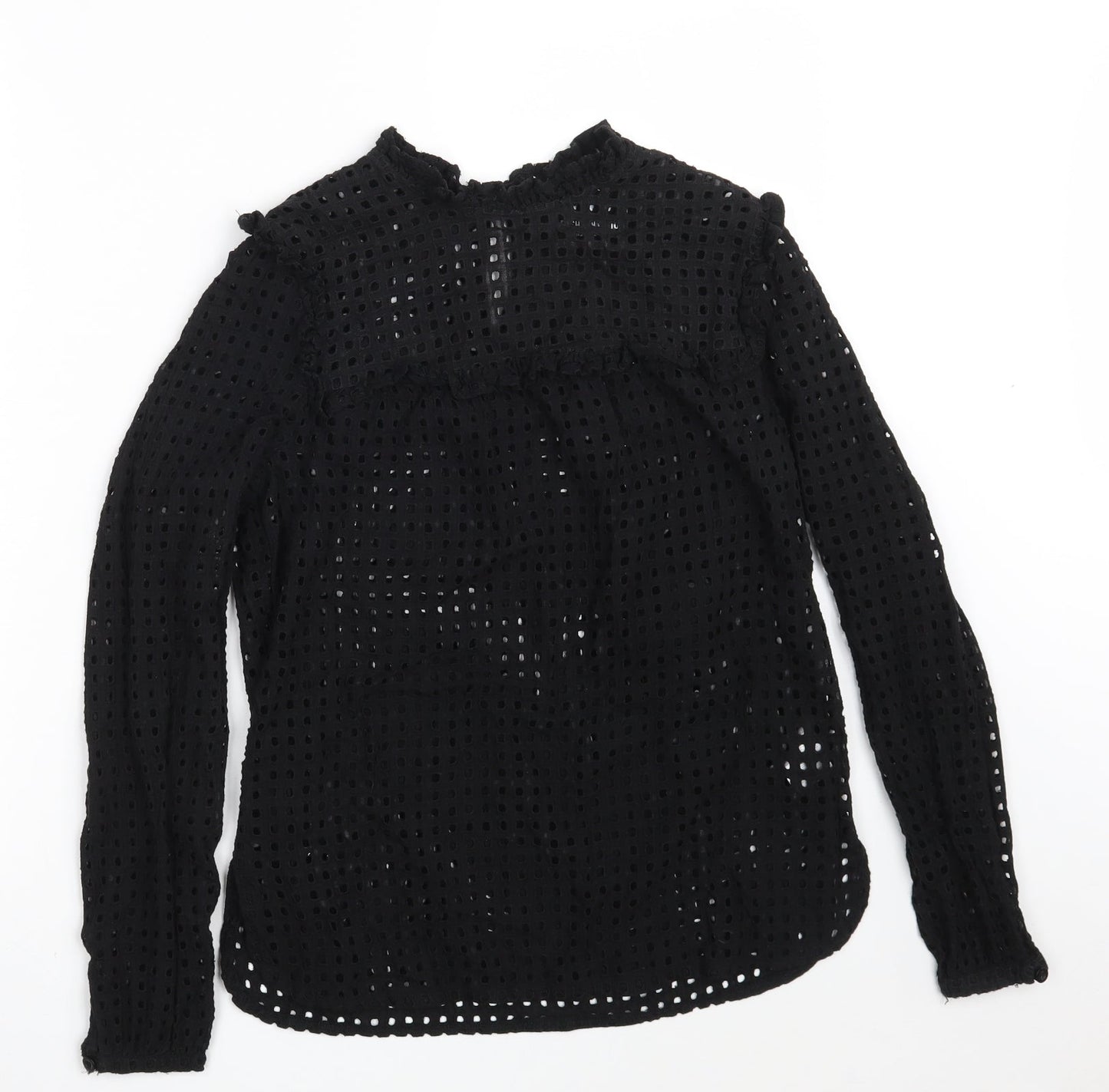 Fashion Union Womens Black Geometric 100% Cotton Basic Blouse Size 10 Round Neck