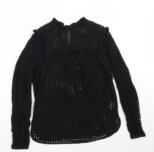 Preloved Fashion Union Womens Black Geometric 100% Cotton Basic Blouse Size 10 Round Neck - Front