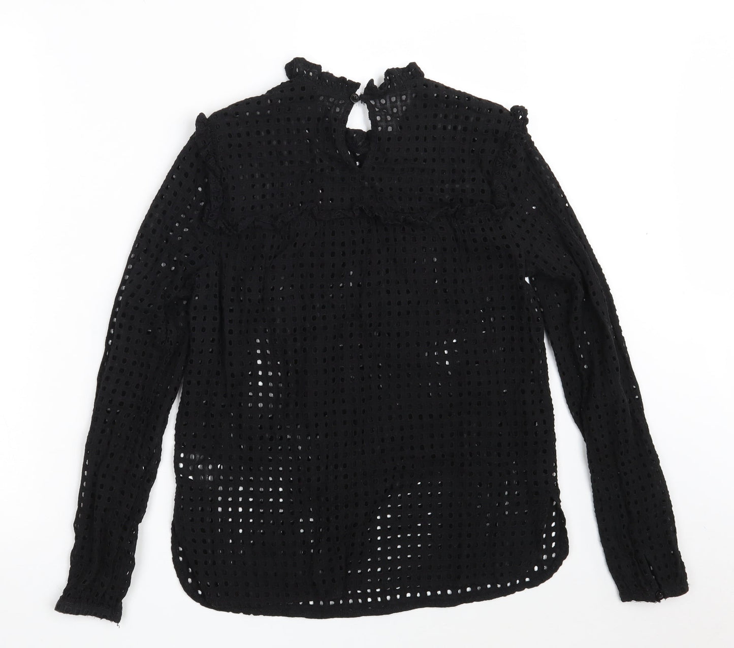 Fashion Union Womens Black Geometric 100% Cotton Basic Blouse Size 10 Round Neck