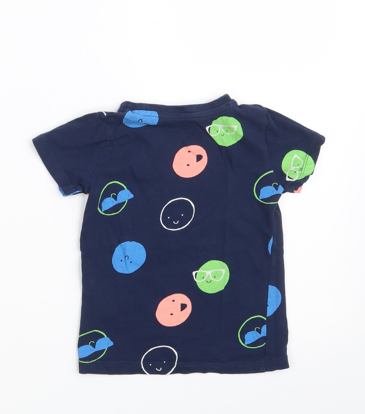 Dunnes Stores Boys Blue  Cotton Basic T-Shirt Size 12-18 Months Round Neck  - Smiley Faces