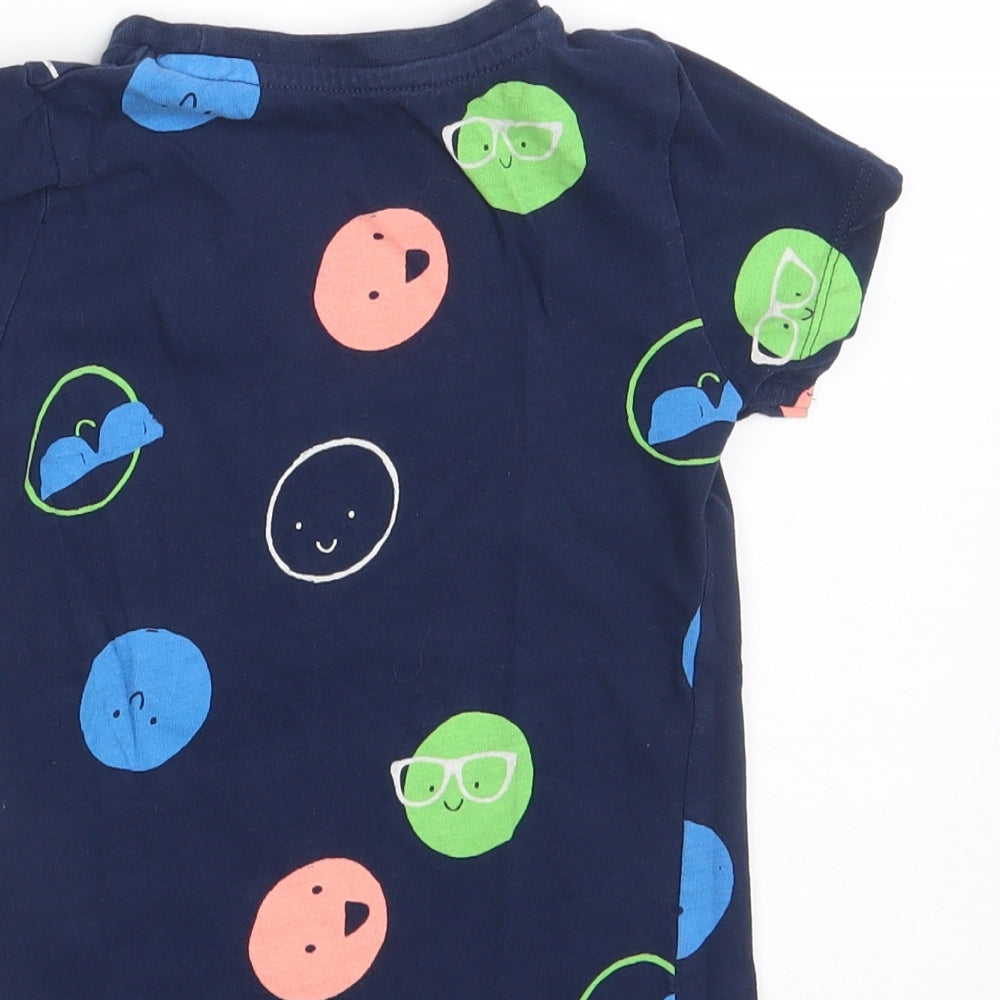 Dunnes Stores Boys Blue  Cotton Basic T-Shirt Size 12-18 Months Round Neck  - Smiley Faces