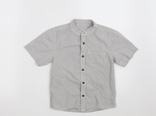 Dunnes Stores Boys Grey Striped 100% Cotton Basic Button-Up Size 5 Years Round Neck Button
