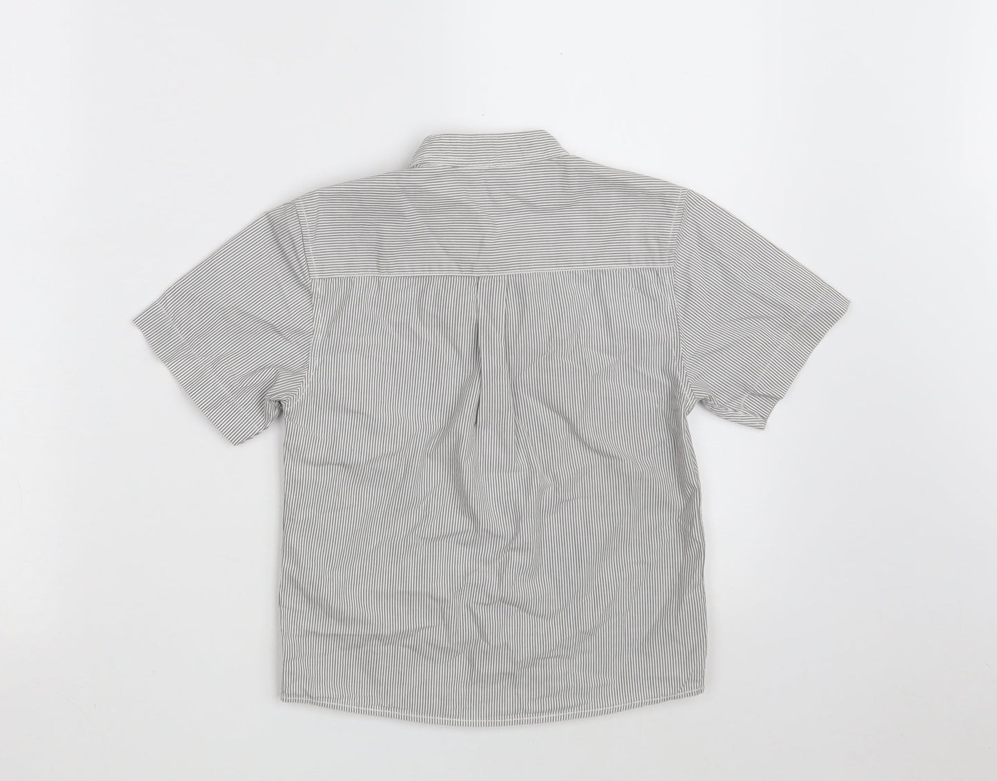 Dunnes Stores Boys Grey Striped 100% Cotton Basic Button-Up Size 5 Years Round Neck Button