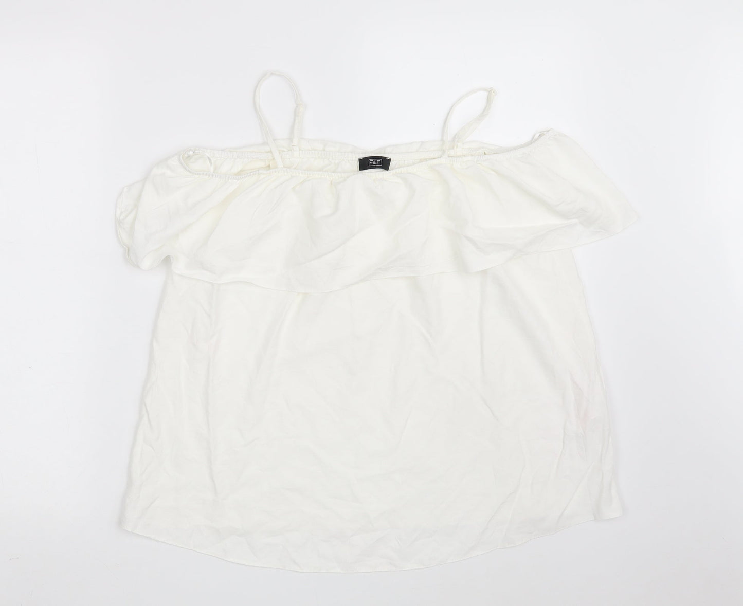 F&F Womens White  Viscose Basic Blouse Size 10 Scoop Neck