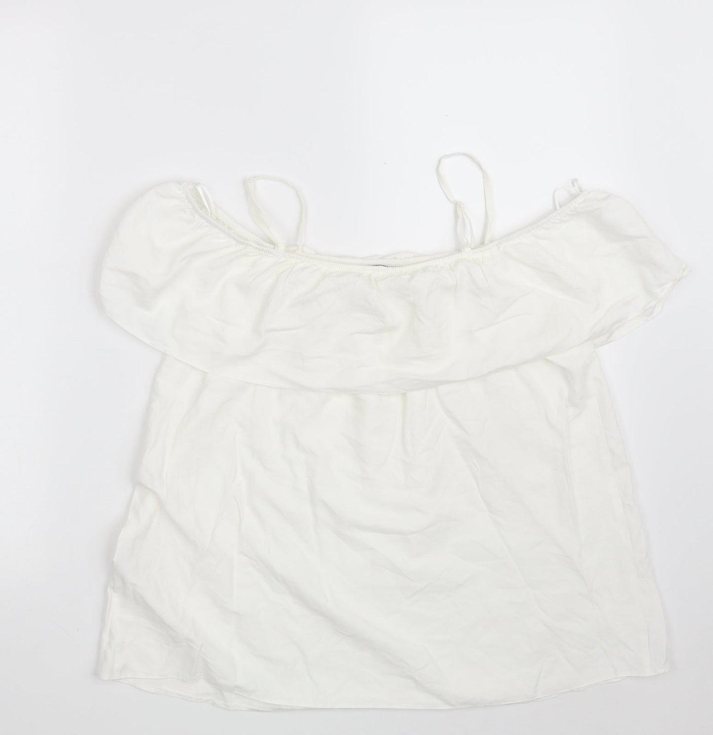 F&F Womens White  Viscose Basic Blouse Size 10 Scoop Neck