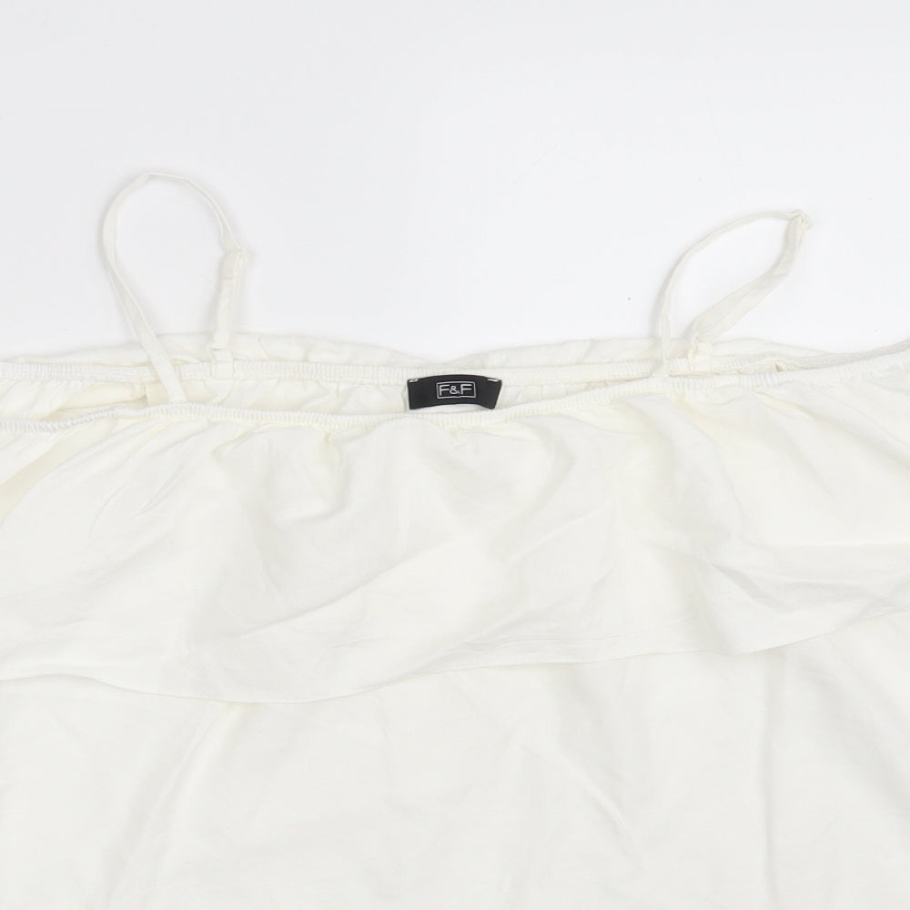 F&F Womens White  Viscose Basic Blouse Size 10 Scoop Neck