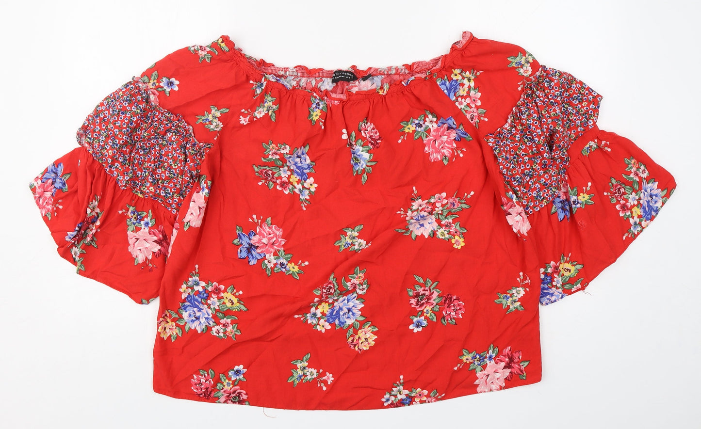 Dorothy Perkins Womens Red Floral Viscose Basic Blouse Size 16 Boat Neck