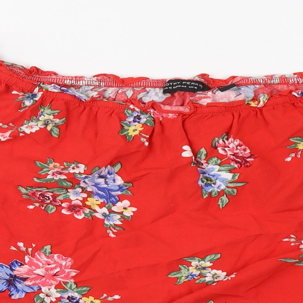 Dorothy Perkins Womens Red Floral Viscose Basic Blouse Size 16 Boat Neck