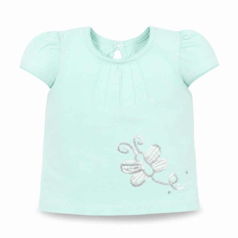 Cherokee Girls Green  Cotton Basic T-Shirt Size 6-9 Months Round Neck Pullover