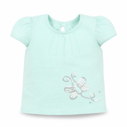 Cherokee Girls Green  Cotton Basic T-Shirt Size 6-9 Months Round Neck Pullover