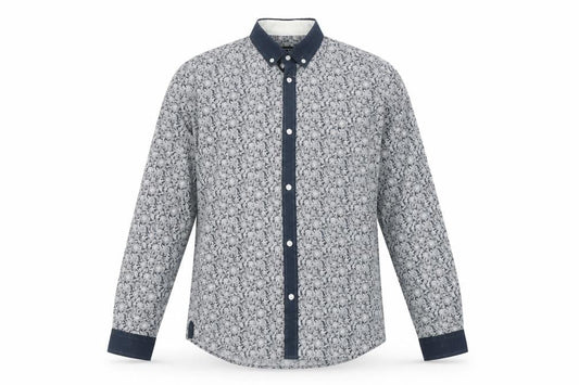 Retro Fire Mens Grey Paisley Polyester  Button-Up Size S Collared Button