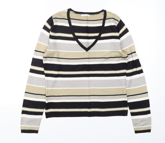 Matalan Womens Multicoloured Collared Striped Acrylic Pullover Jumper Size 10