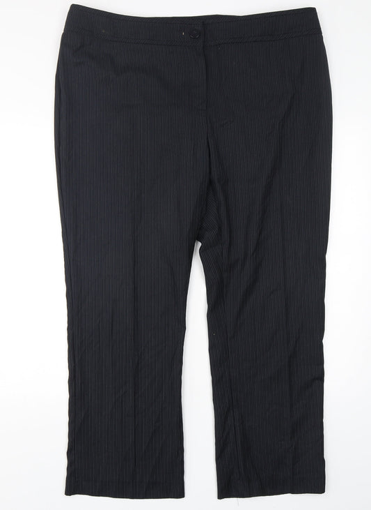 Marks and Spencer Womens Blue Striped Polyester Trousers  Size 20 L29 in Regular