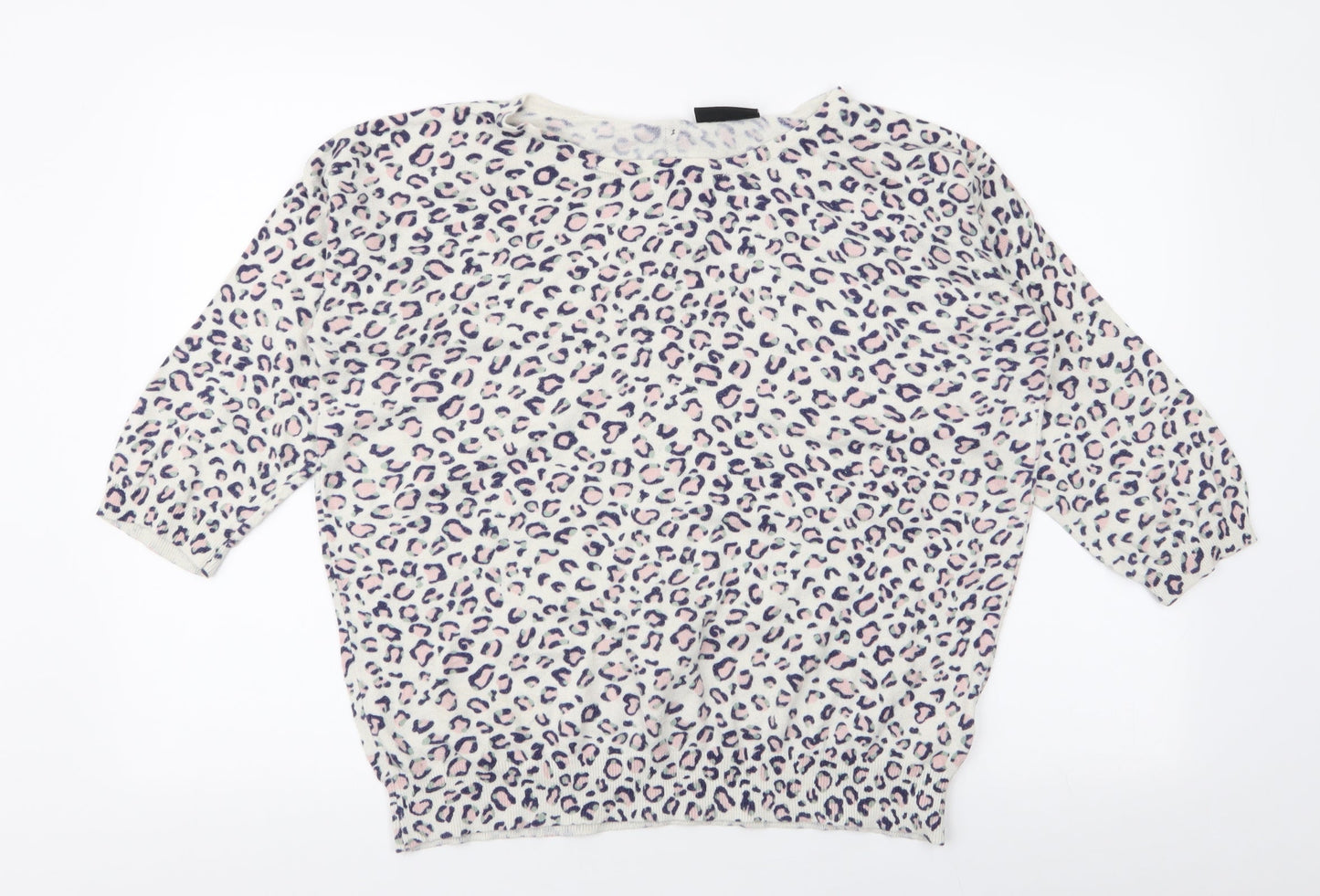 Wallis Womens White Round Neck Animal Print Cotton Pullover Jumper Size L