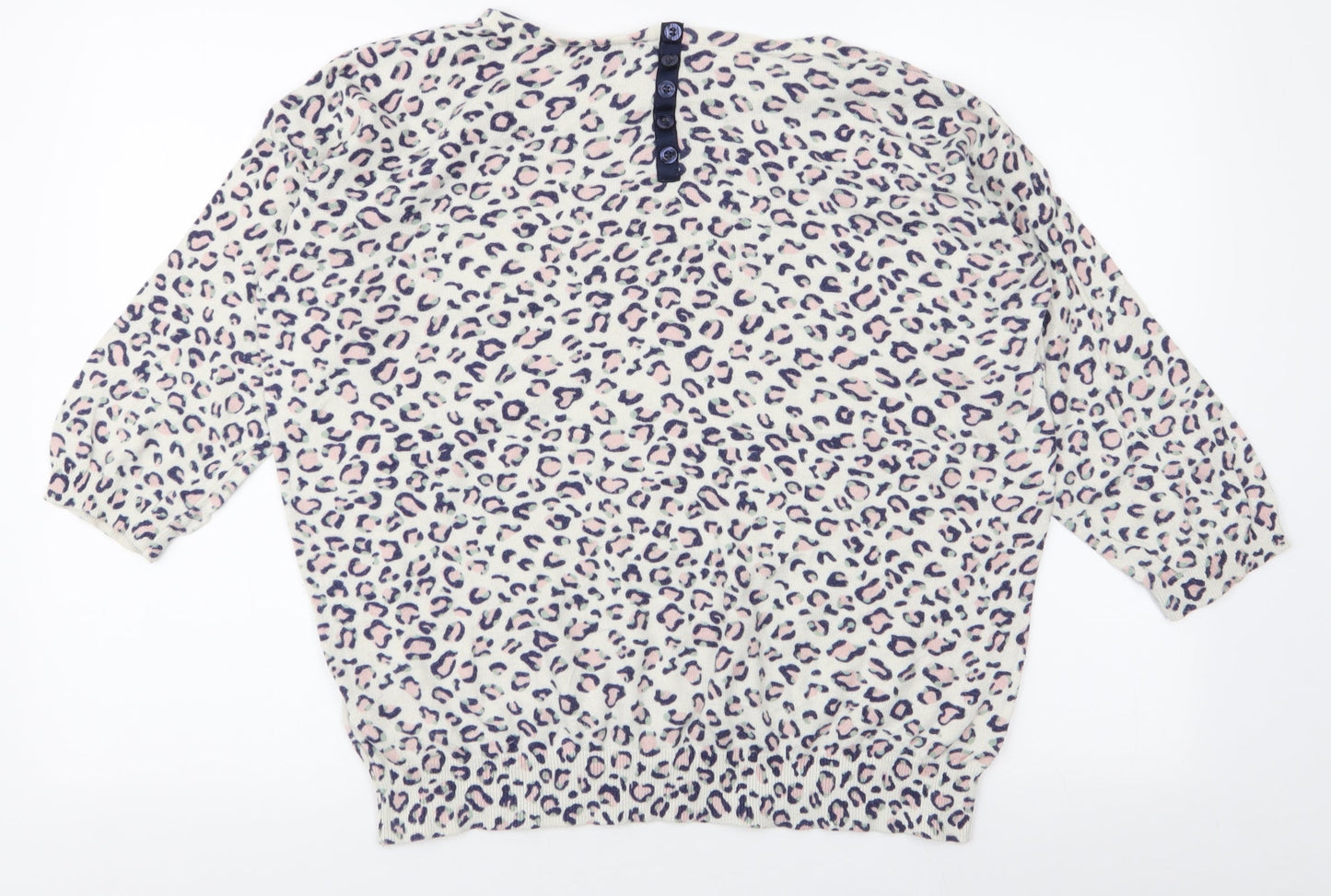 Wallis Womens White Round Neck Animal Print Cotton Pullover Jumper Size L