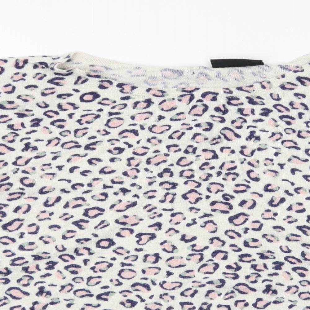 Wallis Womens White Round Neck Animal Print Cotton Pullover Jumper Size L