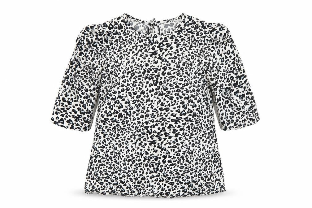 Papaya Womens White Animal Print Viscose Basic Blouse Size 8 Round Neck