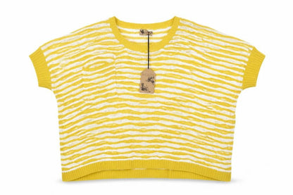 Katsumi Womens Yellow Crew Neck Striped Acrylic Pullover Jumper Size M