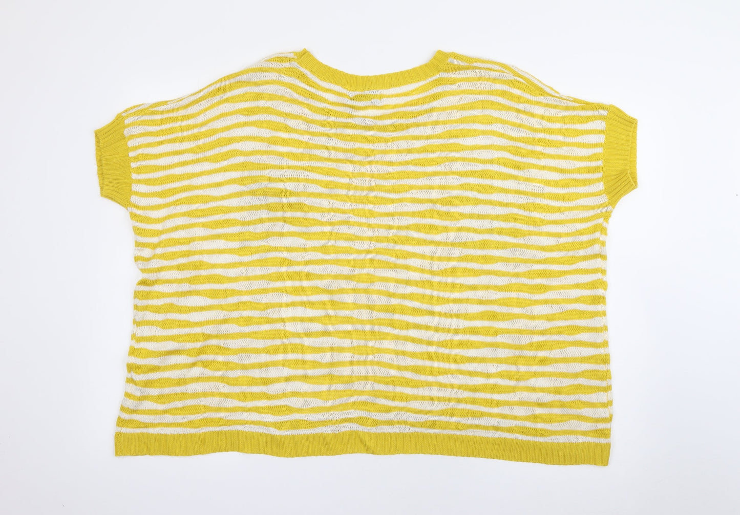Katsumi Womens Yellow Crew Neck Striped Acrylic Pullover Jumper Size M