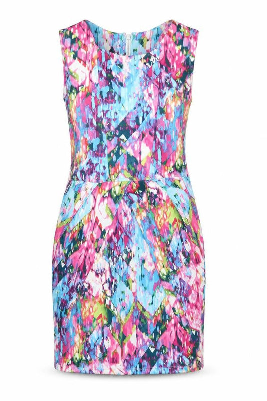 Internacionale Womens Multicoloured Geometric Polyester Pencil Dress  Size S  Scoop Neck Zip