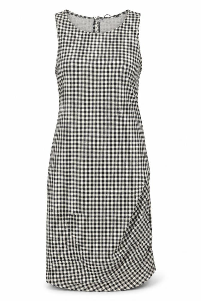 Zara Womens Grey Check Polyester Bodycon  Size S  Crew Neck Button