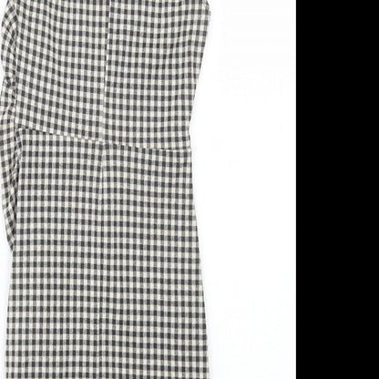 Zara Womens Grey Check Polyester Bodycon  Size S  Crew Neck Button