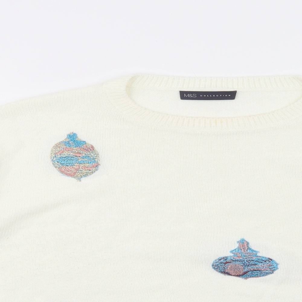 Marks and Spencer Womens Ivory Crew Neck Geometric Acrylic Pullover Jumper Size L