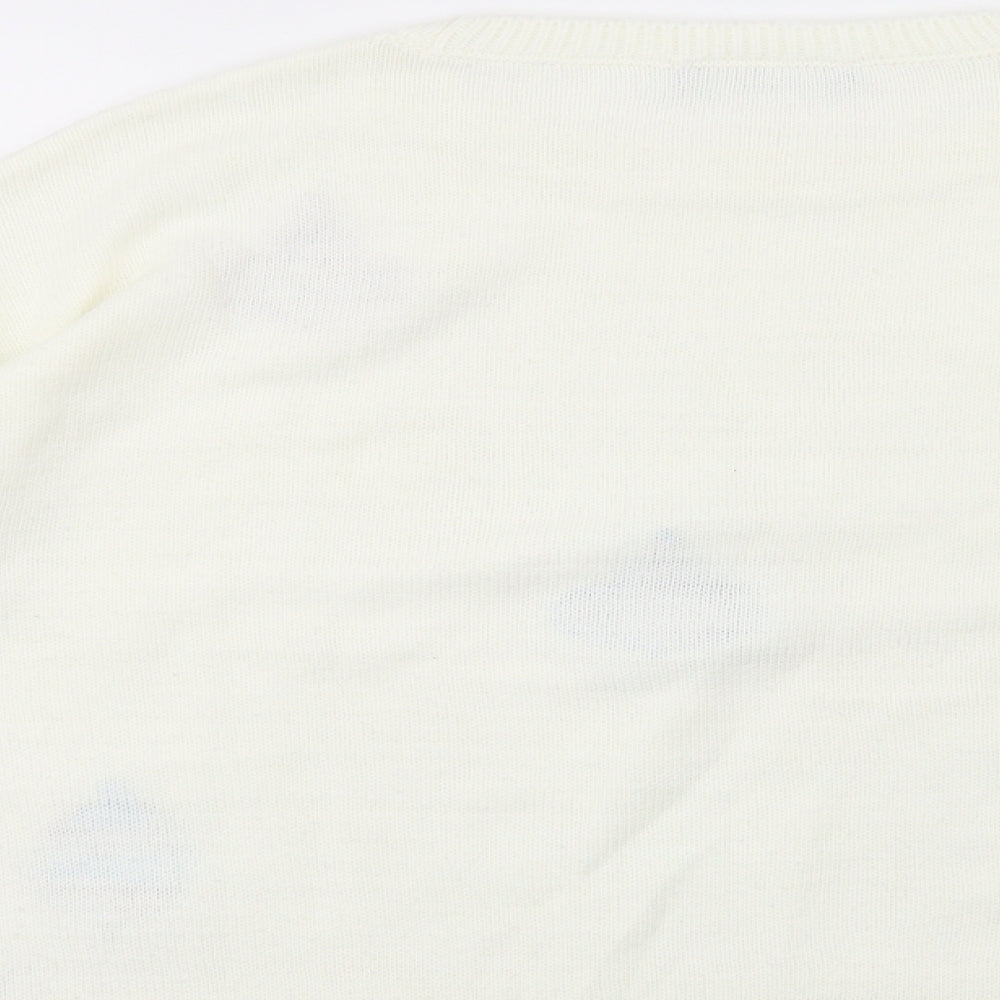 Marks and Spencer Womens Ivory Crew Neck Geometric Acrylic Pullover Jumper Size L