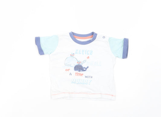 Matalan Baby White  Cotton Basic T-Shirt Size Newborn Crew Neck Snap - Whale Of a Time
