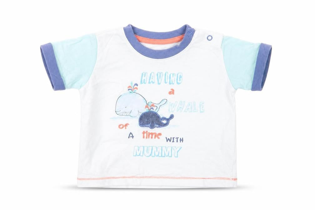 Matalan Baby White  Cotton Basic T-Shirt Size Newborn Crew Neck Snap - Whale Of a Time