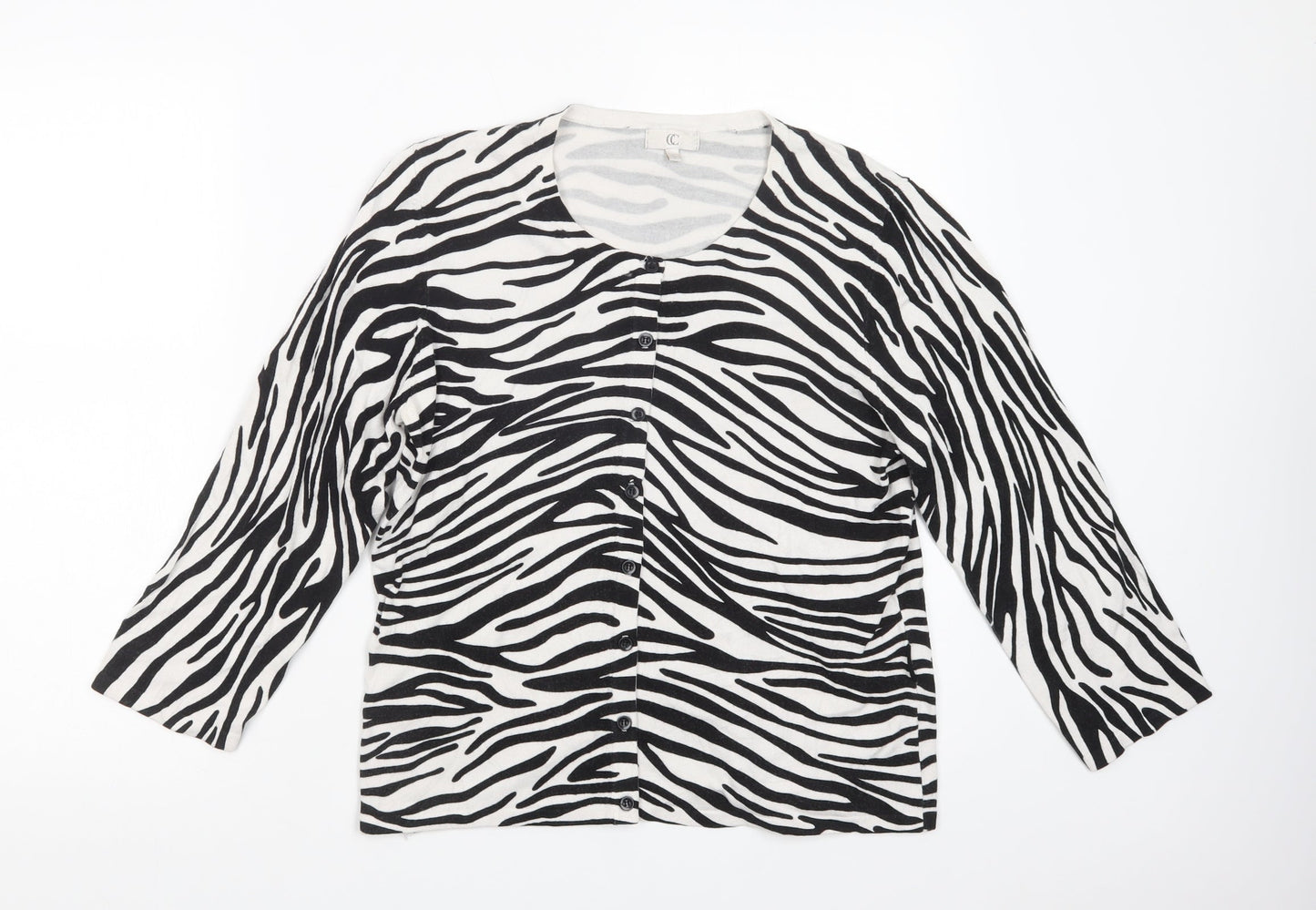CC Womens White Scoop Neck Animal Print Viscose Cardigan Jumper Size L