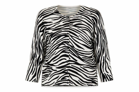 Country Casuals Womens White Scoop Neck Animal Print Viscose Cardigan Jumper Size L