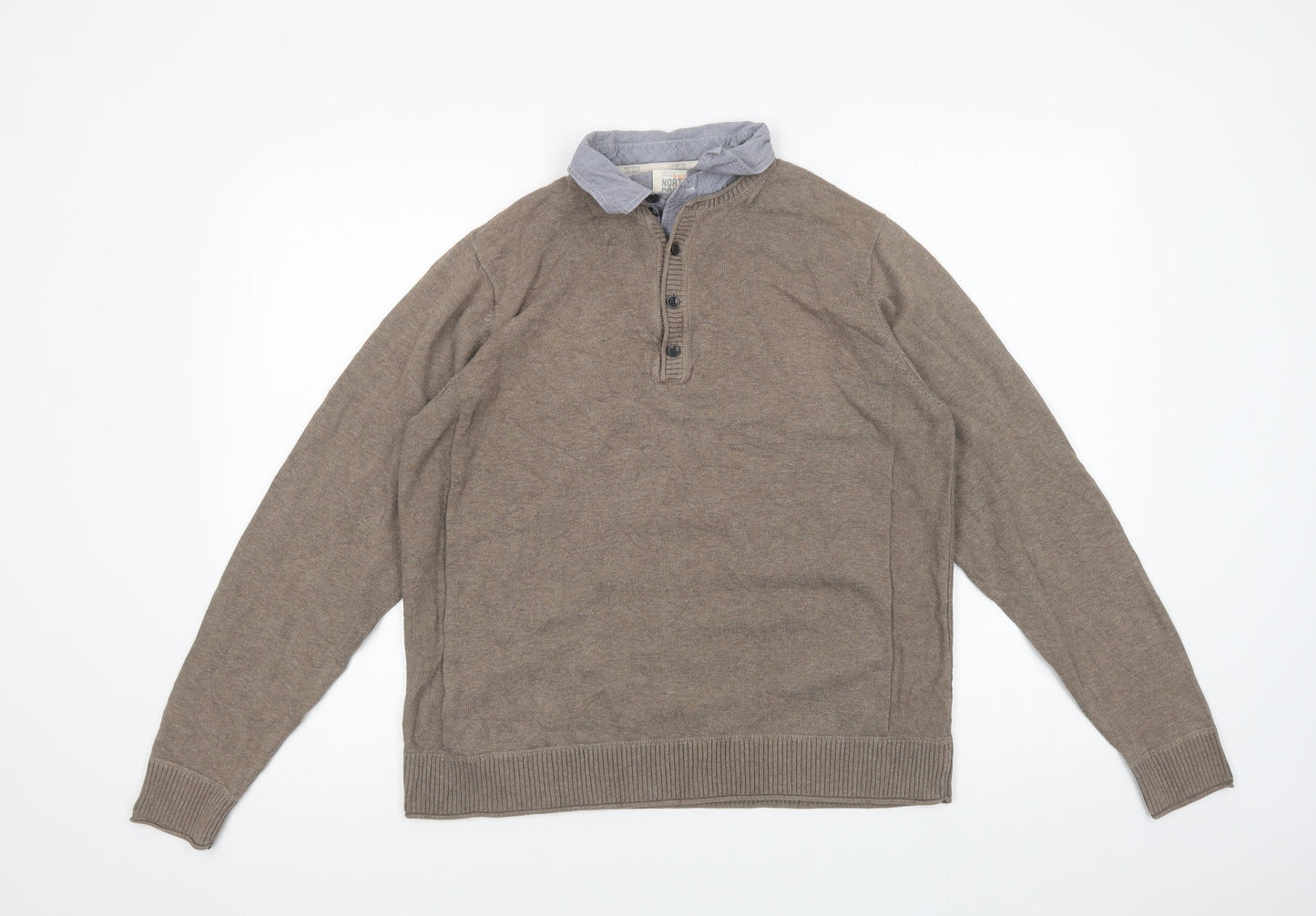 Marks and Spencer Mens Beige Collared  Cotton Henley Jumper Size M