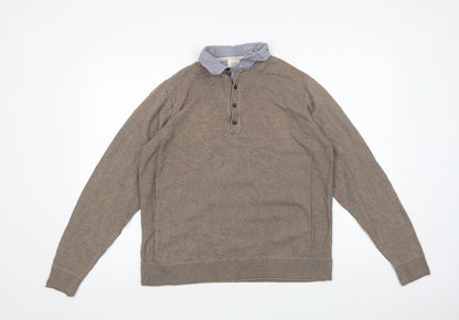 Marks & Spencer Mens Beige Collared  Cotton Henley Jumper Size M