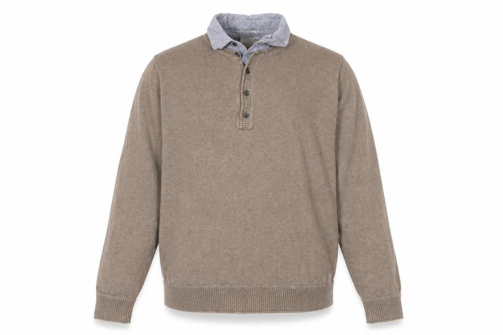 Marks & Spencer Mens Beige Collared  Cotton Henley Jumper Size M