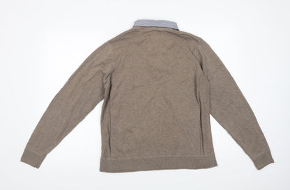 Marks & Spencer Mens Beige Collared  Cotton Henley Jumper Size M