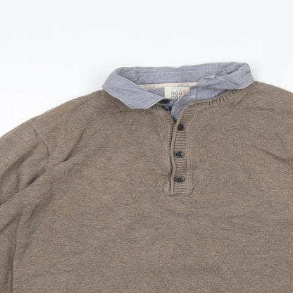 Marks & Spencer Mens Beige Collared  Cotton Henley Jumper Size M